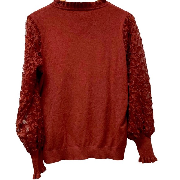 Sioni Milano Mock Neck Mesh Applique Sleeve Detail Sweater Size Large - Picture 5 of 13